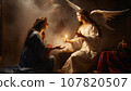 Artistic pictoric recreation of The Annunciation by the archangel Gabriel to Virgin Mary. Illustration AI 107820507