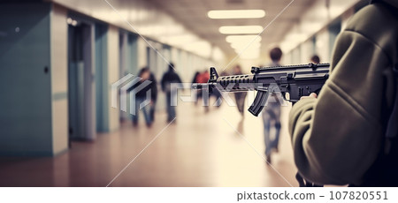 Active shooter taking gun in classroom ready - Stock Photo 