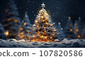 Recreation of a small christmas tree in a forest a snowy night. Illustration AI 107820586