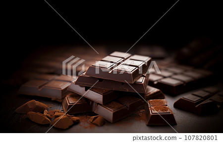 Assorted dark chocolate truffles and pralines broken pieces placed on black table. delicious snack sweets stack on dark background with copy space Assorted dark chocolate truffles and pralines broken pieces placed on black table. delicious snack sweets stack on dark background with copy space 107820801