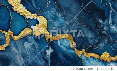 Marble ink abstract art from exquisite original painting for abstract background . Painting was painted on high quality paper texture to create smooth marble background pattern of kintsuki ink art. 107820810