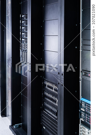 Shot of datacenter with server racks 107821090