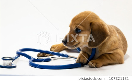 Dog being examined with a stethoscope 107821181