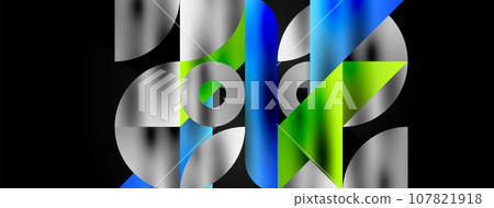 Artistic arrangement of triangles, lines, and circular elements in a mesmerizing geometric mosaic pattern, offering a visually dynamic and captivating composition Artistic arrangement of triangles, lines, and circular elements in a mesmerizing geometric mosaic pattern, offering a visually dynamic and captivating composition 107821918