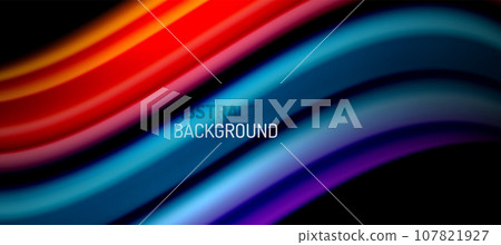 Rainbow color wave lines on black. Techno or business abstract background for posters, covers, banners, brochures, websites Rainbow color wave lines on black. Techno or business abstract background for posters, covers, banners, brochures, websites 107821927
