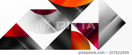 Elegant minimalist background with color metallic circles and triangles, creating harmonious composition of geometric shapes for wallpaper, banner, background, landing page 107822009