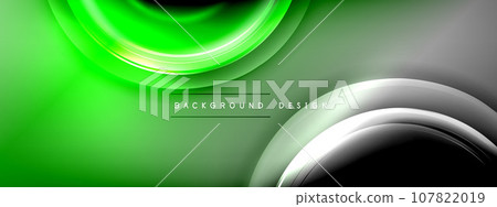 Circles lines and bubbles on bright glowing effect gradient with light and shadow effects. Dynamic interplay of light, shadow and depth. Futuristic and rhythmic technology design 107822019