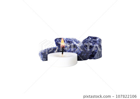 PNG, sodalite mineral with candle, isolated on white background. 107822106