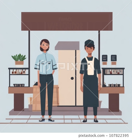 2 person Store front side illustration 2 person Store front side illustration 107822395