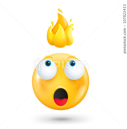 Yellow cute emoji face with red heart. Fall in love concept. 3d vector illustration 107822413