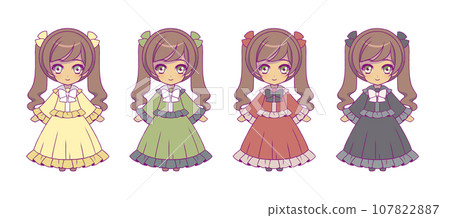 Deformed full body illustration set of anime style girl characters Deformed full body illustration set of anime style girl characters 107822887