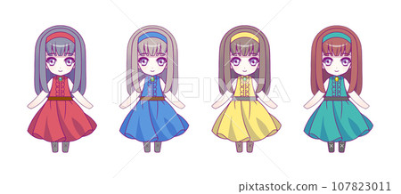 Deformed full body illustration set of anime style girl characters Deformed full body illustration set of anime style girl characters 107823011