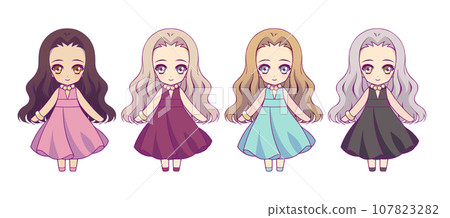 Deformed full body illustration set of anime style girl characters Deformed full body illustration set of anime style girl characters 107823282