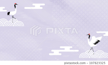 可愛吉祥的背景框架插圖,帶有起重機和日本圖案圖案 可愛吉祥的背景框架插圖,帶有起重機和日本圖案圖案 107823325