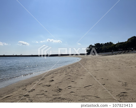 沙灘和藍色的大海 107823413