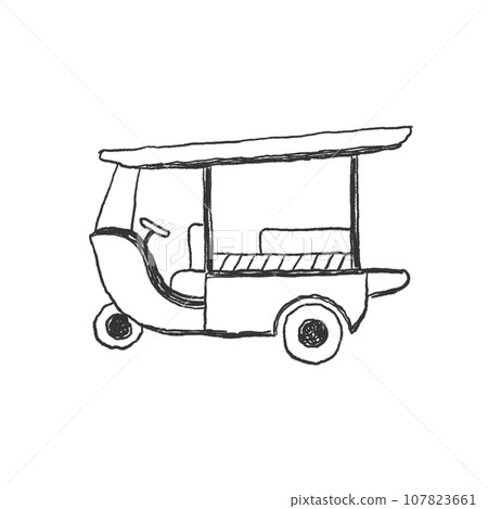 Thailand tuk tuk monochrome illustration 107823661