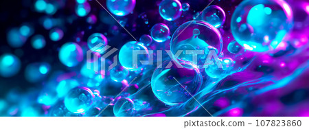 Blue water splashes and bubbles [AI generated image] 107823860