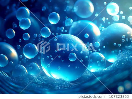 Blue water splashes and bubbles [AI generated image] 107823863