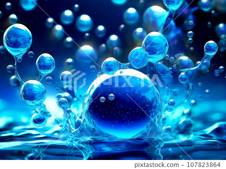 Blue water splashes and bubbles [AI generated image] 107823864