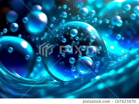 Blue water splashes and bubbles [AI generated image] 107823870