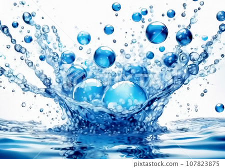 Blue water splashes and bubbles [AI generated image] 107823875