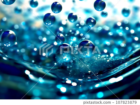 Blue water splashes and bubbles [AI generated image] 107823879