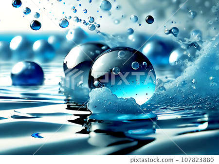 藍色的水花和氣泡[AI生成的圖像] 107823880