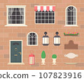 Constructor of house elements from dark door, windows, lanterns 107823916