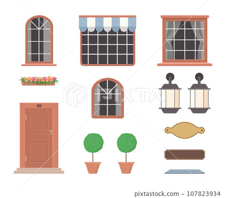 Create your own home. Constructor of house elements from brown door Create your own home. Constructor of house elements from brown door 107823934