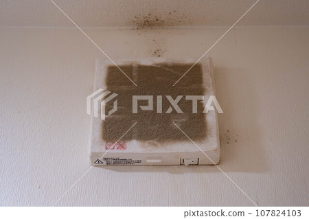 Dirty small ventilation fan from below 107824103