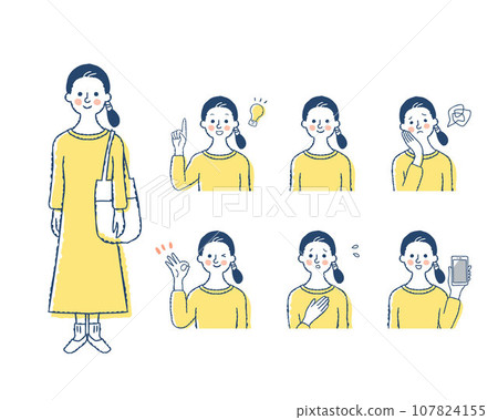 女性臉部表情_4變體套裝 107824155