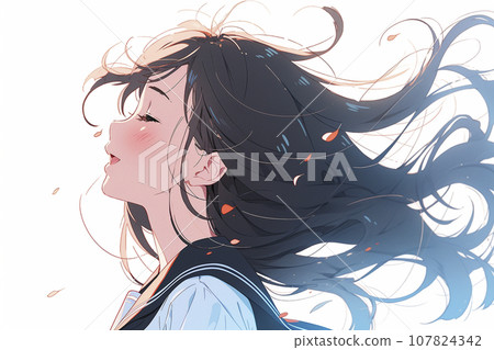 春風中搖曳的女高中生側影“AI生成圖像” 107824342
