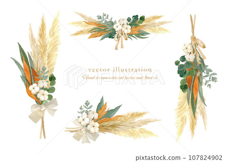 Winter dried flower set painted in watercolor 107824902