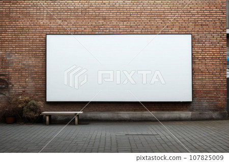 Blank billboard template in front of a wall made of bricks. Generative AI 107825009