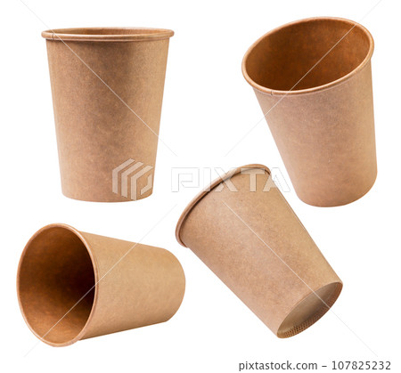 Set of paper cups from different sides close-up on a white background. Isolated Set of paper cups from different sides close-up on a white background. Isolated 107825232