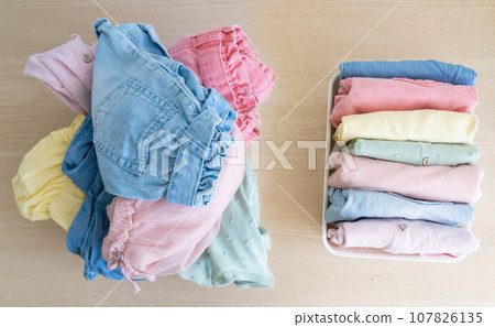 Comparison of folded and unfolded laundry basket Comparison of folded and unfolded laundry basket 107826135