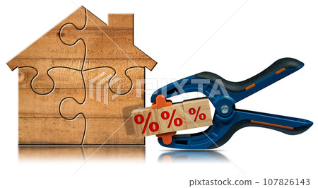 Wooden House Made of Puzzle Pieces and Percentage Signs 107826143