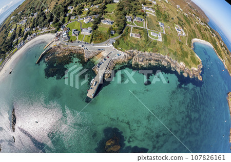 Aerial view of the pier at Leabgarrow on Arranmore Island in County Donegal, Republic of Ireland Aerial view of the pier at Leabgarrow on Arranmore Island in County Donegal, Republic of Ireland 107826161