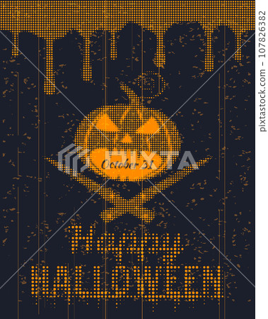 Happy Halloween party poster scary Pumpkin with knifes 107826382