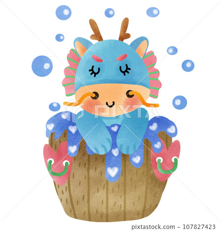 A cute little dragon is soaking in water. 107827423