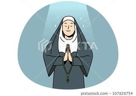 Nun praying with rosary 107828754