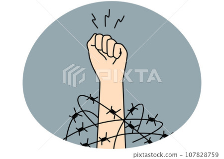 Hand with clenched fist fighting for freedom 107828759