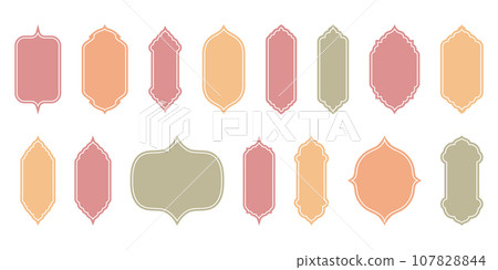 Islamic window flat color and line shape collection. Pastel neutral, boho colors. Arabic, muslim architecture frame. Traditional, oriental design 107828844