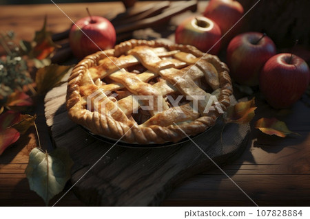 Thanksgiving family dinner. Traditional apple pie and vegan meal Thanksgiving family dinner. Traditional apple pie and vegan meal 107828884