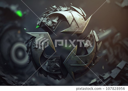 Planet Earth with recycling symbol. Earth model with a recycle symbol. 107828956