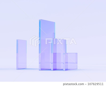 Glass square and rectangle plates on abstract purple background 3d render. Transparent clear rainbow rectangular shapes, geometric gradient panels with light refraction prism crystal. 3D illustration Glass square and rectangle plates on abstract purple background 3d render. Transparent clear rainbow rectangular shapes, geometric gradient panels with light refraction prism crystal. 3D illustration 107829511