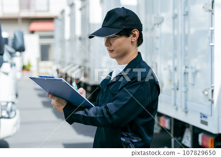 站在卡車前的年輕人 107829650