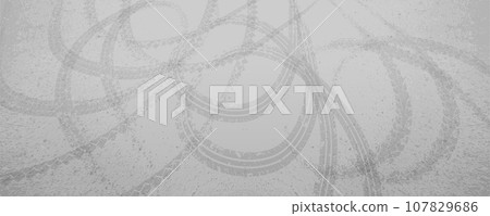 Top view loop-shaped round tire tracks on a gray road Top view loop-shaped round tire tracks on a gray road 107829686