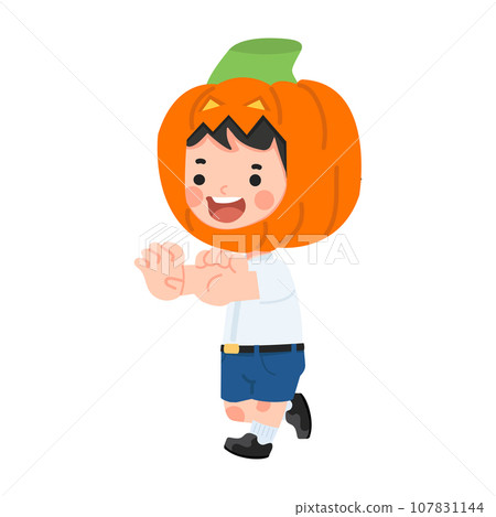 Kid boy with pumpkin head Kid boy with pumpkin head 107831144