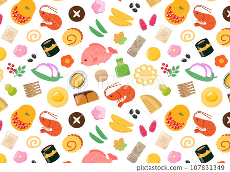 年菜無縫圖案材料 年菜無縫圖案材料 107831349